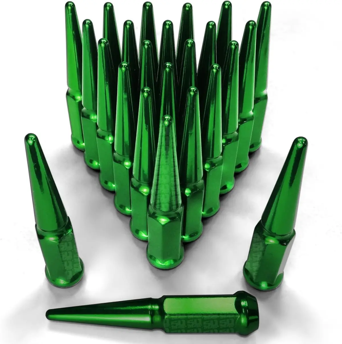 Set Of 24 Green Spiked Lug Nuts - 12 X 1.25Mm - Fits Kawasaki, Yamaha, Geo, Chevy, Chevrolet, Infiniti, Nissan, Subaru, Suzuki 1