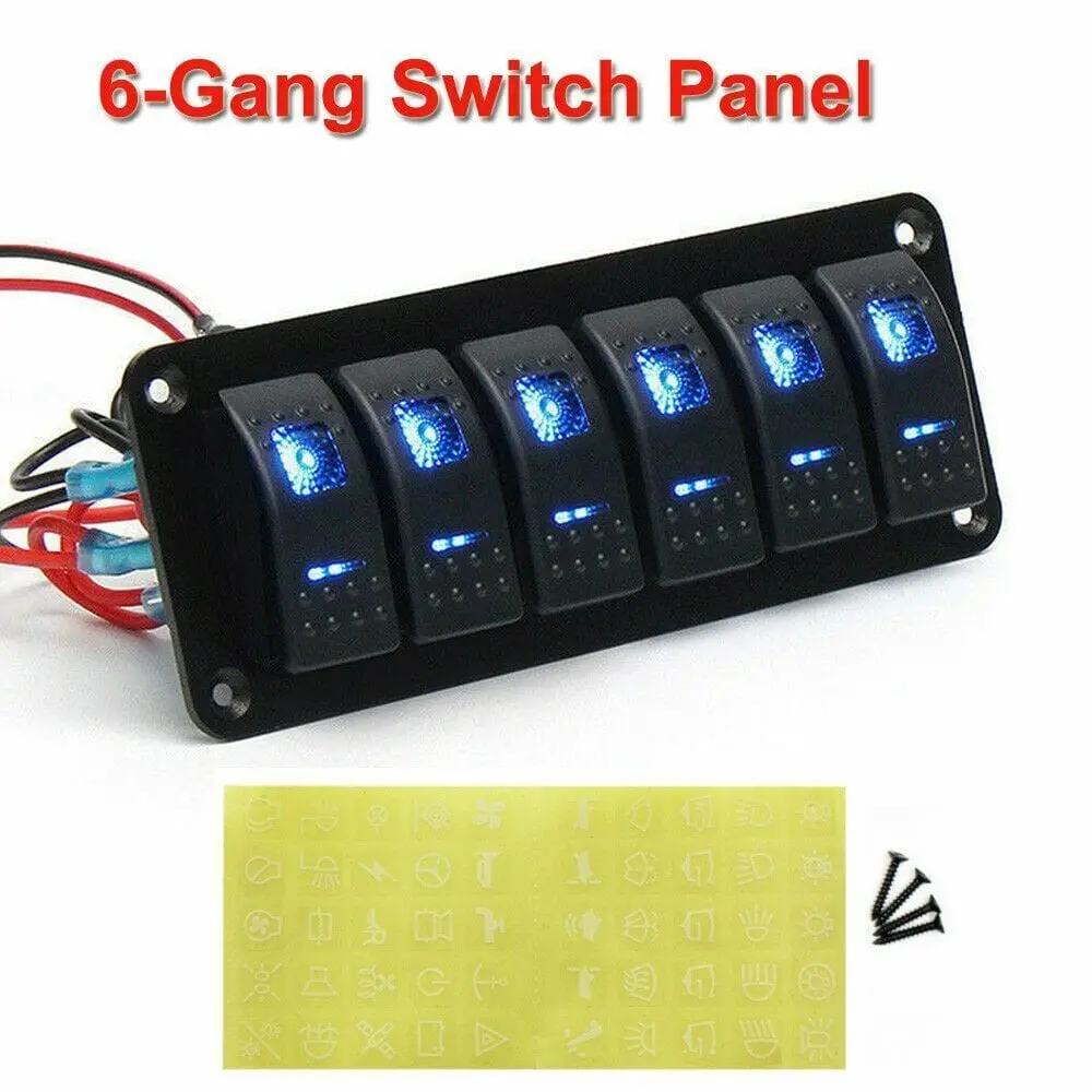 Switch Panel 12V Usb On-Off Toggle 6 Gang Blue Led Rocker For Car Boat Marine Rv 1