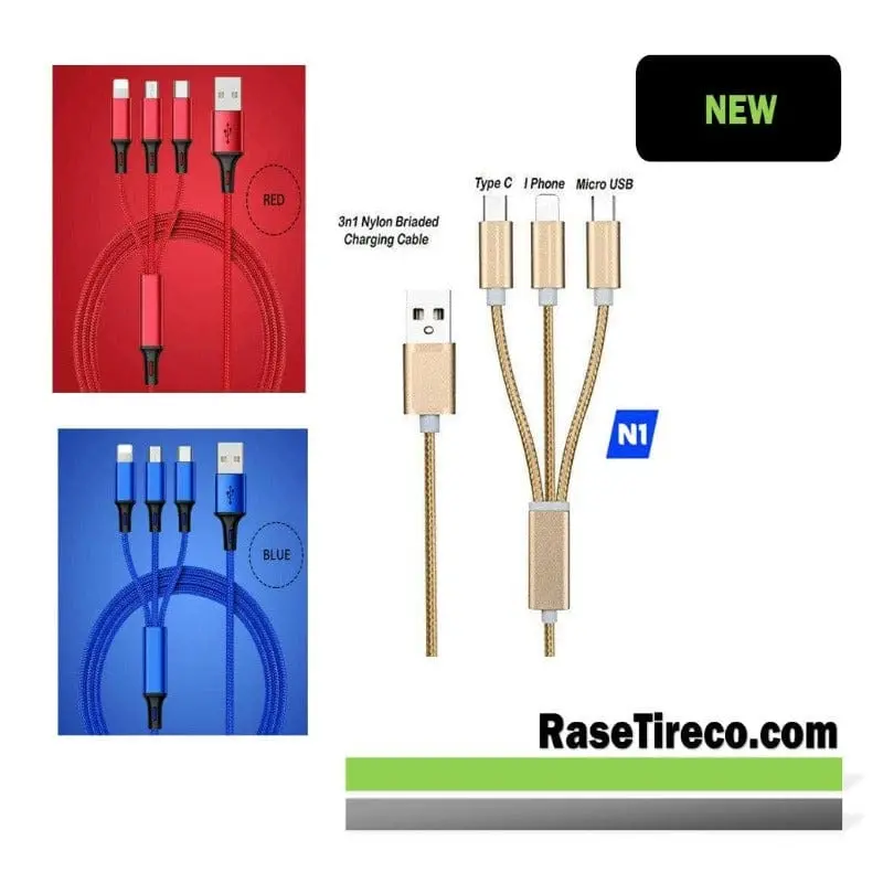 3 In 1 Charging Cable | 5Ft |Nylon Braided | Available In 3 Colors 1