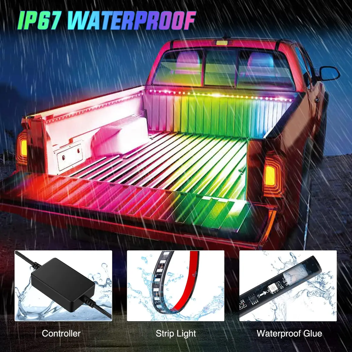 Truck Bed Light Strip Rgb-Ic Led Multi Color Diy Music Sync W/ App & Rf Remote Control 3Pcs 60 In 1