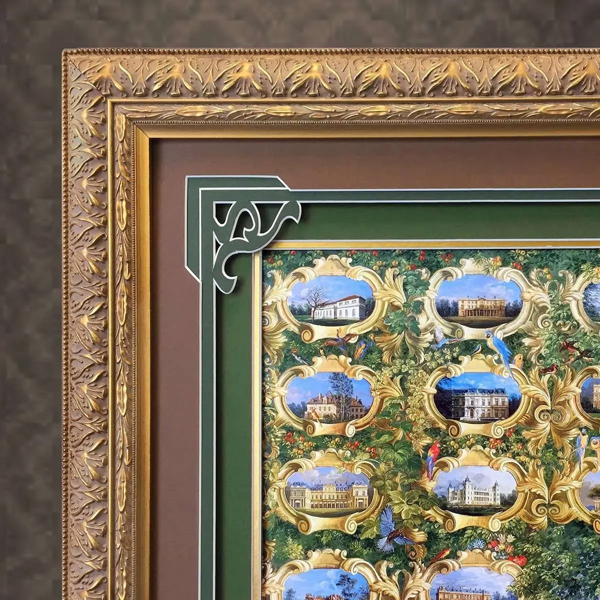 An Intricate Mount Design & Handmade Frame For An Old Print Of The Rothschild's Houses 1