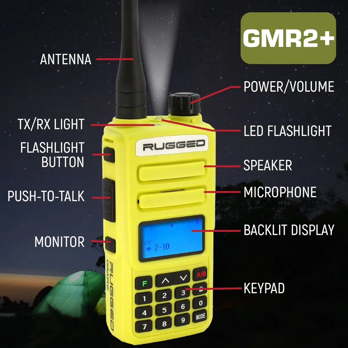 2 Pack - Rugged Gmr2 Plus Gmrs And Frs Two Way Handheld Radios - High Visibility Safety Yellow 2