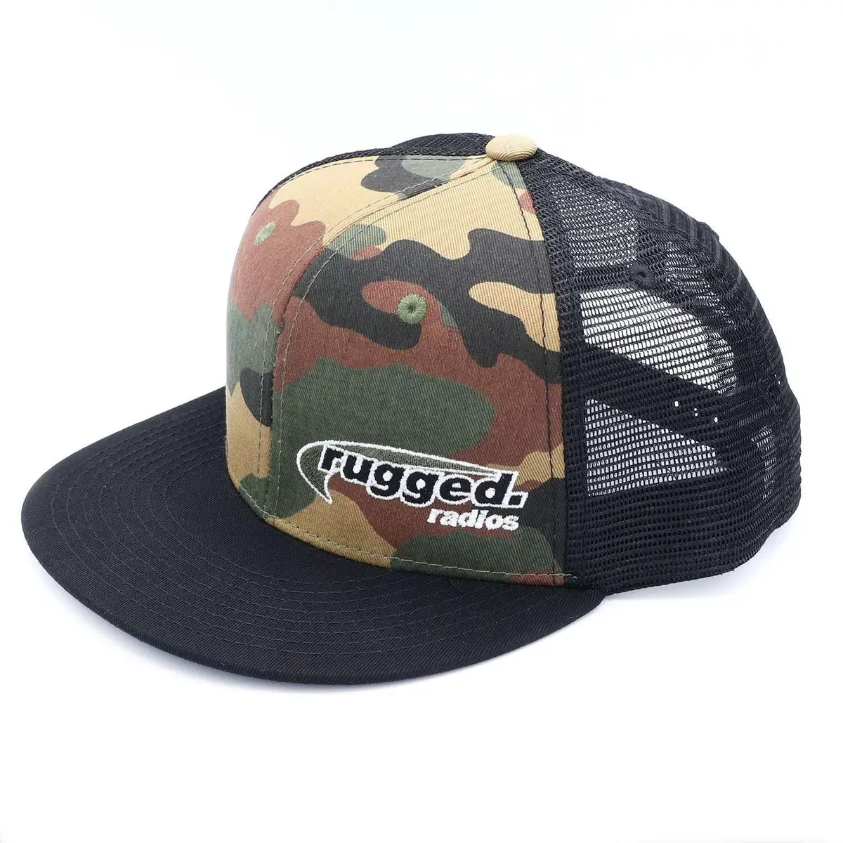 Rugged Radios Flat Bill Snapback Hat - Camo And Black 1