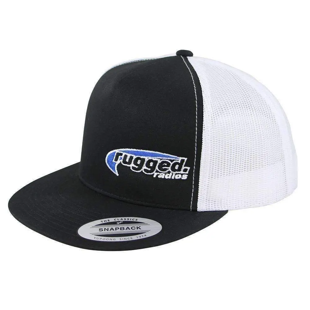 Rugged Radios Flat Bill Snapback Hat - Black And White 1