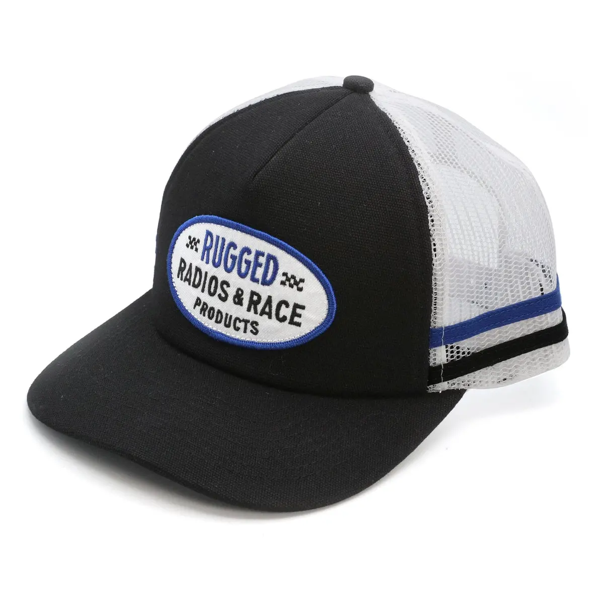 Rugged Radios Striped Snapback Hat - Black And White 1