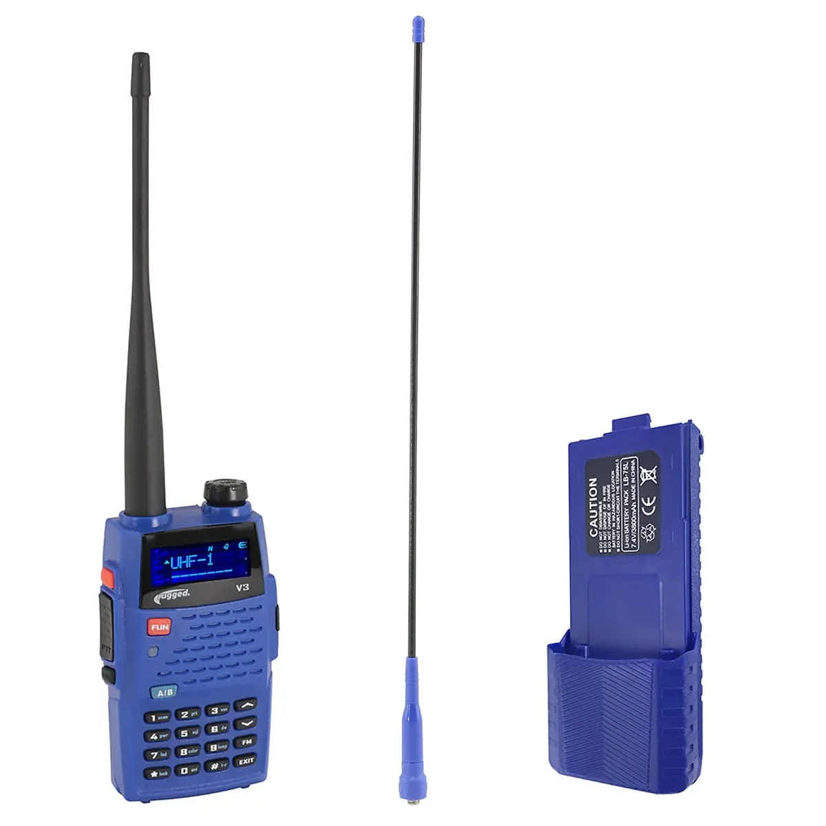 Bundle - Rugged V3 - Handheld Radio With Long Range Antenna And High Capacity Battery 1