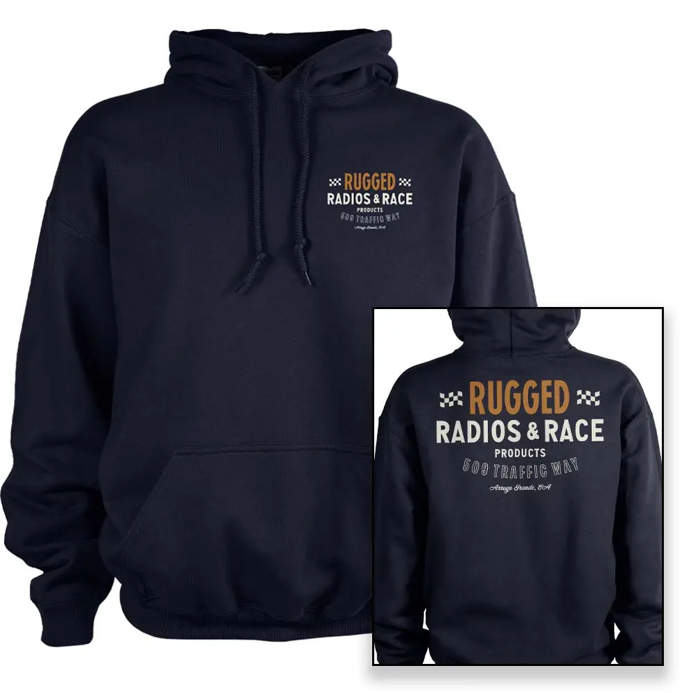 Rugged Radios Vintage Race Pullover Hoodie - Navy Blue 1