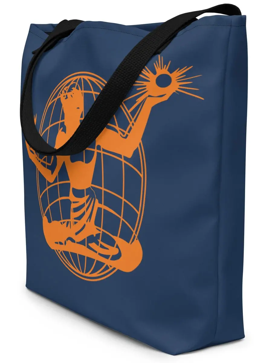 Spirit Of Detroit Global All-Over Print Large Tote Bag - 16" X 20" - Navy / Orange 1