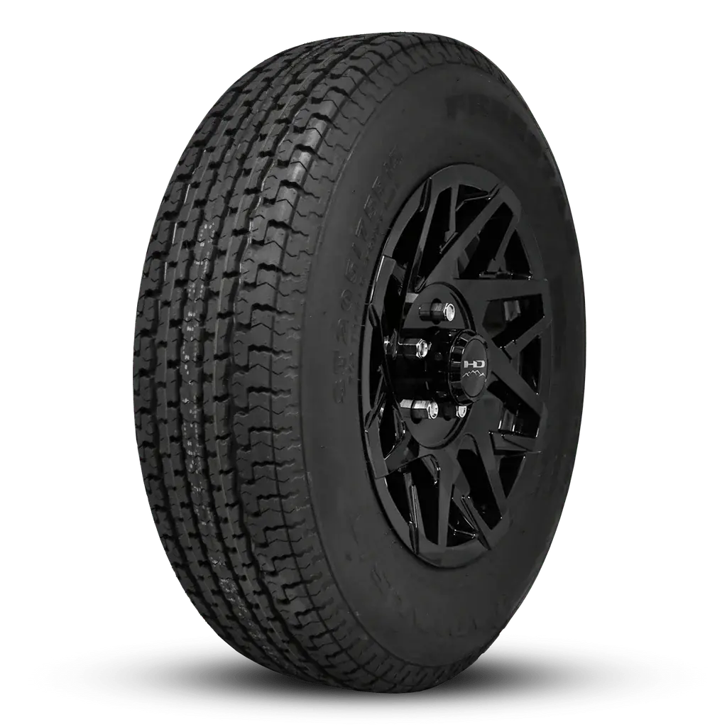 St205/75R14 8-Ply Trailer Tire On 14" 5-4.5 Gloss Black Canyon Wheel 1