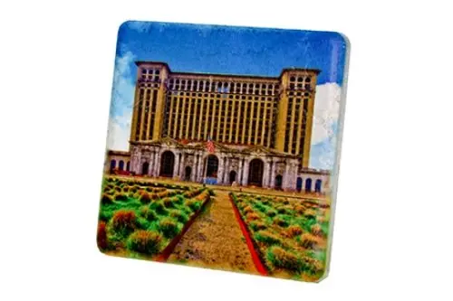 Michigan Central Station Gardens Porcelain Tile Coaster 1