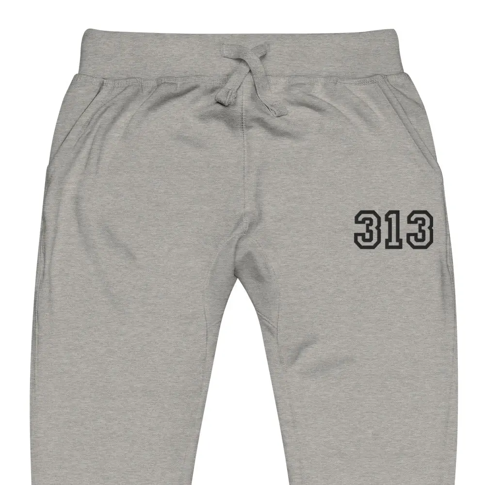 313 Premium Embroidered Unisex Fleece Sweatpants - Athletic Gray / Black 1