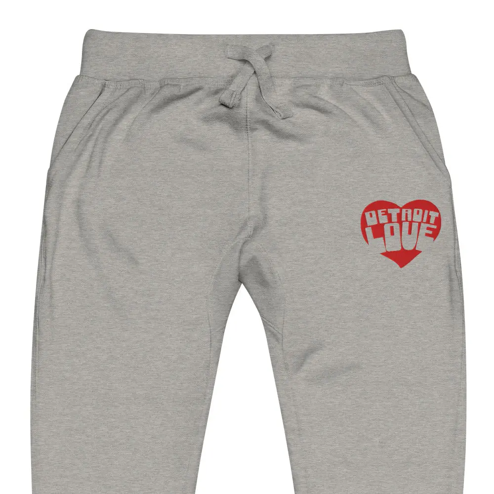 Detroit Love Embroidered Unisex Fleece Sweatpants - Athletic Gray / Red 1