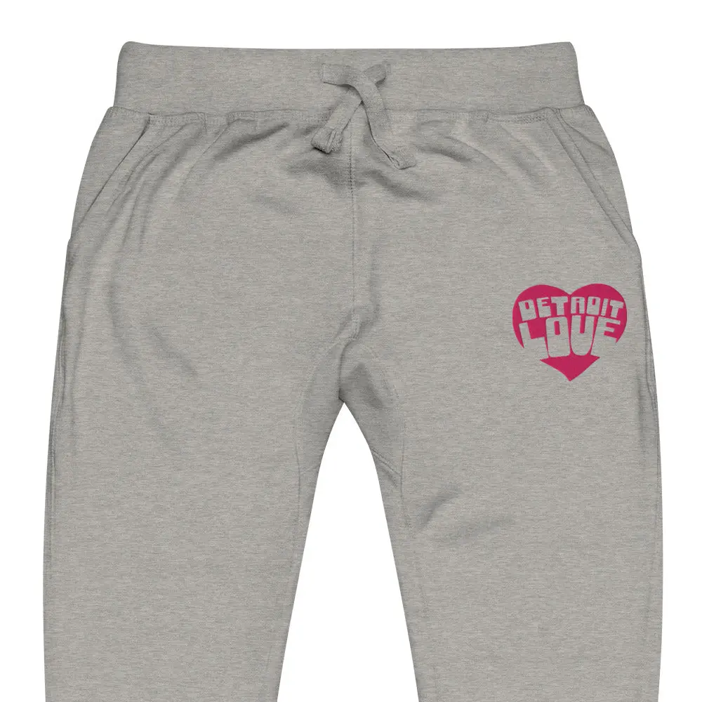 Detroit Love Embroidered Unisex Fleece Sweatpants - Athletic Gray / Hot Pink 1