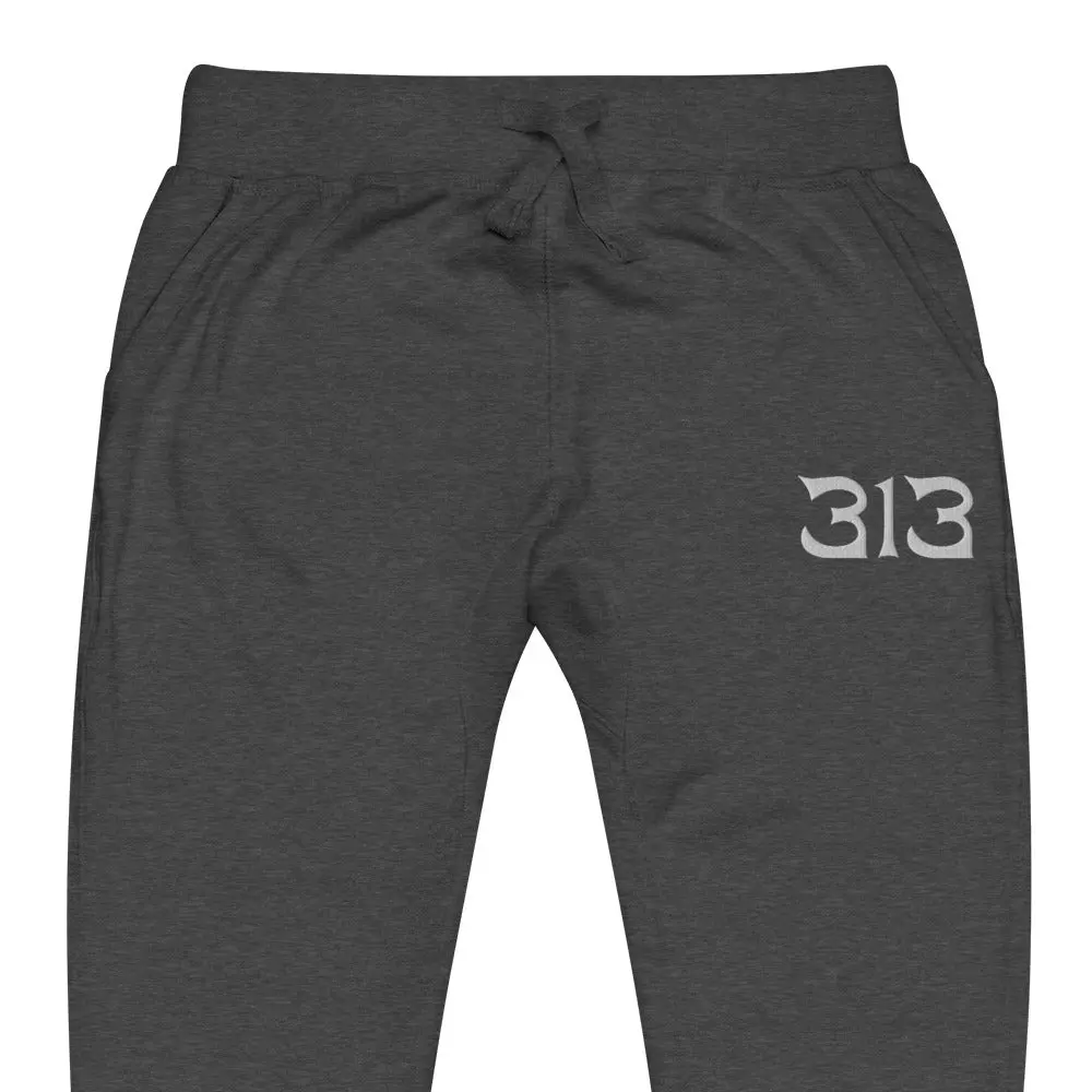313 Nomad Embroidered Unisex Fleece Sweatpants - Charcoal Heather / White 1