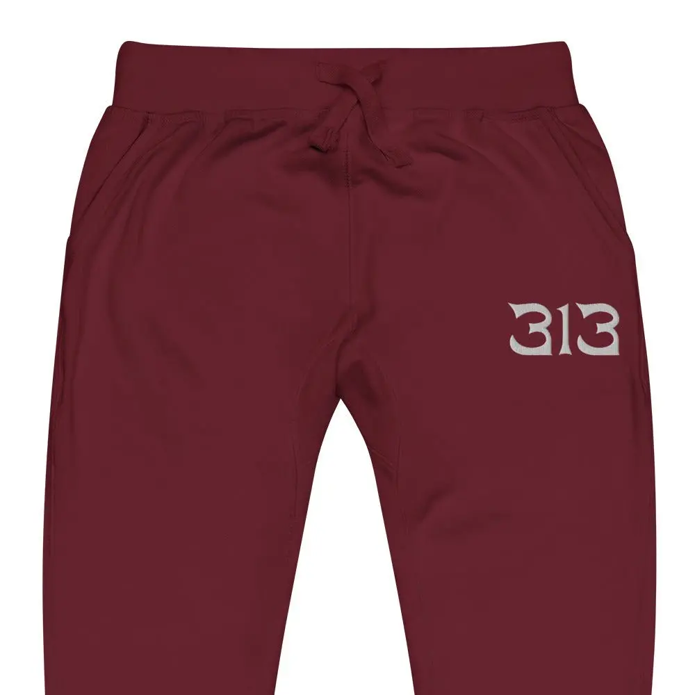 313 Nomad Embroidered Unisex Fleece Sweatpants - Maroon / White 1