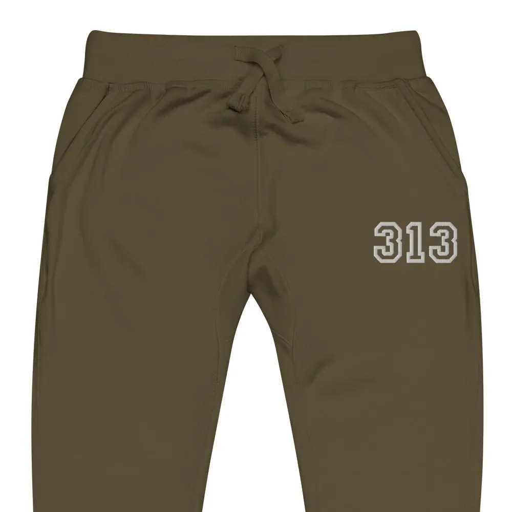 313 Premium Embroidered Unisex Fleece Sweatpants - Green / Gold 1