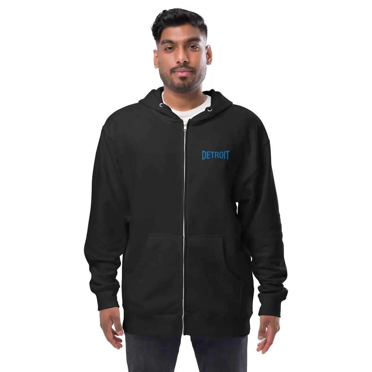 Detroit Champ Premium Unisex Fleece Zip Hoodie - Black / Blue 3