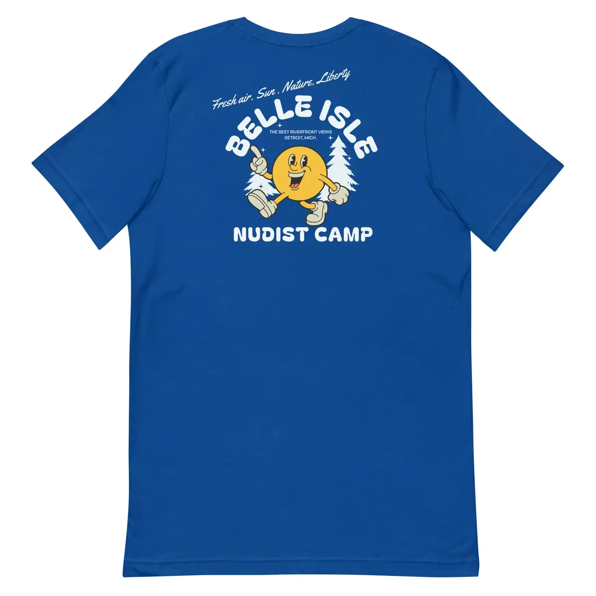 Belle Isle Nudist Camp Premium Unisex T-Shirt - Royal Blue / White 3