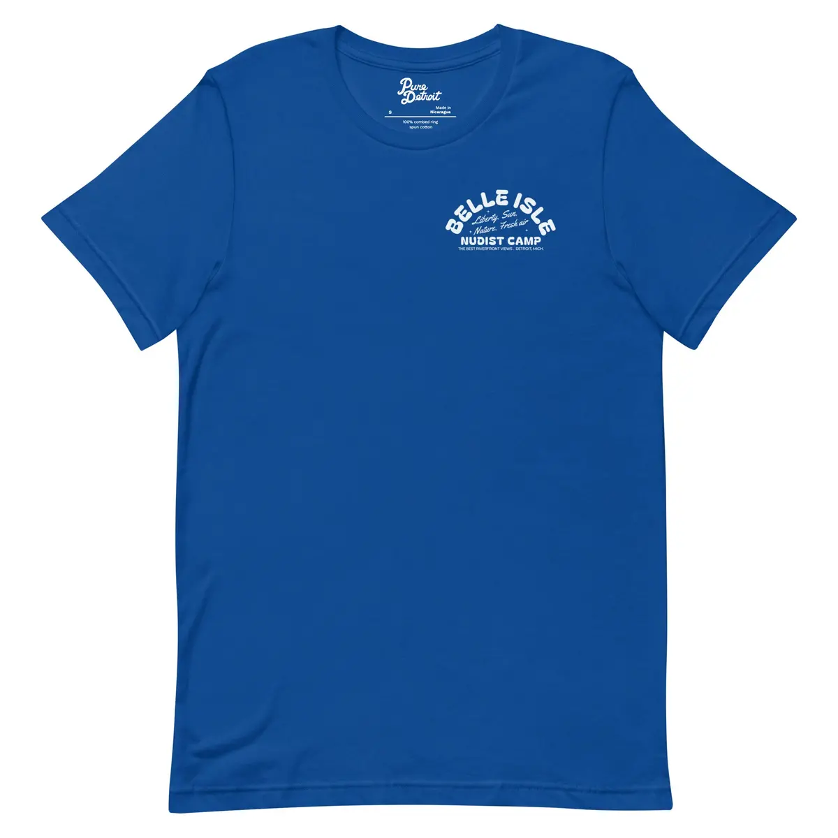 Belle Isle Nudist Camp Premium Unisex T-Shirt - Royal Blue / White 2