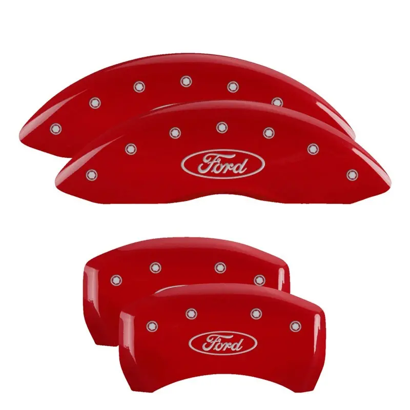 Mgp Engraved Caliper Covers — Front Mustang & Rear Pony Logo, Red Finish With Silver Accents 1