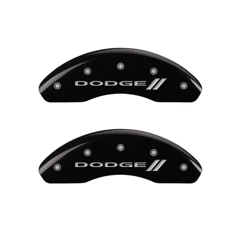Mgp Engraved Caliper Cover Set – Front & Rear, Dodge Black Finish With Silver Stripes 1