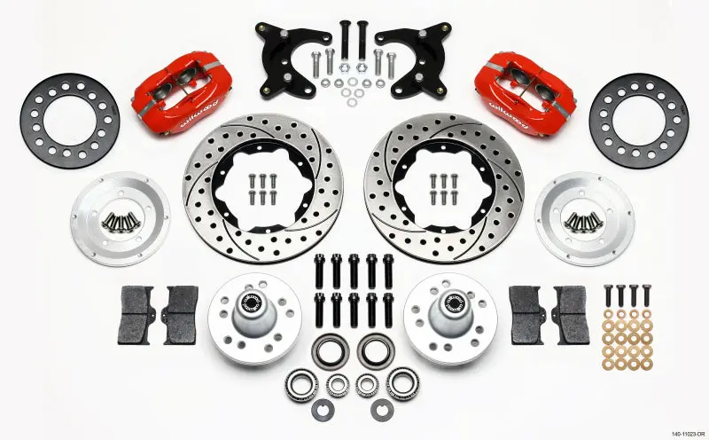 Wilwood Forged Dynalite Front Brake Kit For 1965–1972 Chrysler A-Body Vehicles – 11-Inch Drilled Rotors, Red Finish, Compatible With 10-Inch Drum Axles 1