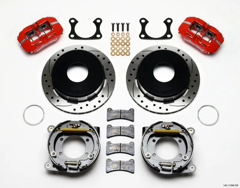 Wilwood Dynapro Low-Profile Parking Brake Kit — 11In Rotor, Drill-Red Finish, Compatible With Big Ford Axles & Currie 2.36In Offset 1
