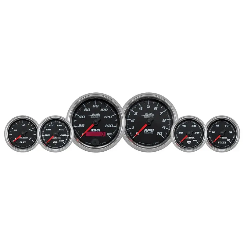 Autometer Pro-Cycle Gauge Kit 6 Pc. Kit 3 3/8In & 2 1/16In Bagger Black 1