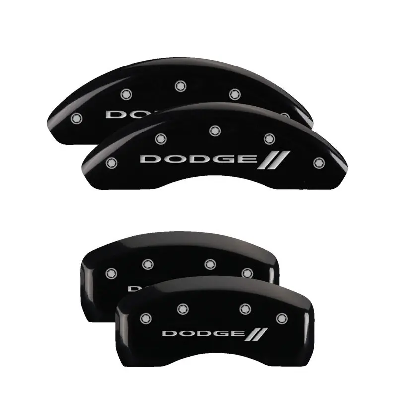 Mgp Engraved Caliper Cover Set – Front & Rear, Dodge Black Finish With Silver Stripes 2